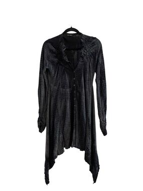 LAUREN VIDAL Black Gray Draped Button Front Asymmetrical Hem Cardigan Size Large